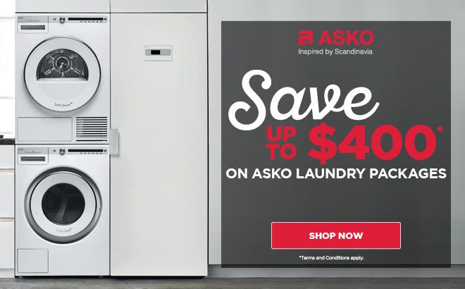 Save up to $400 on ASKO laundry packages including ASKO washing machines, dryers and drying cabinets. While stocks last. Find out more at an e&s near you today.