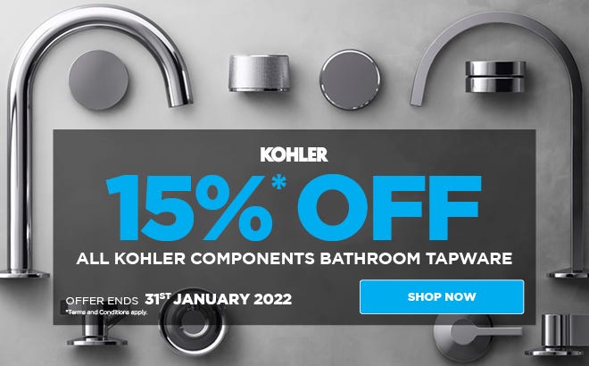 15%* off all Kohler Components Bathroom Tapware at e&s. Offer ends 31/01/22. Find out more at an e&s near you today.