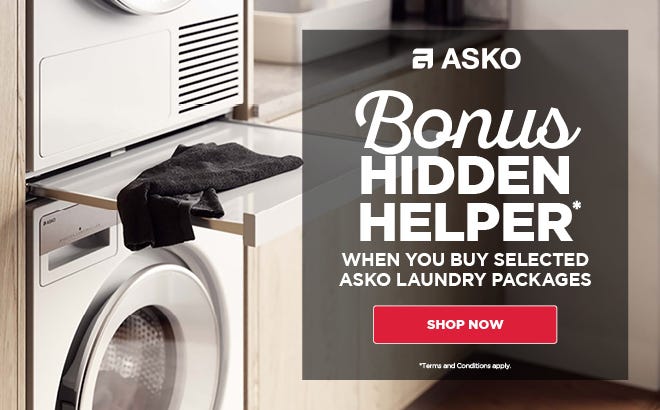Get a bonus ASKO Hidden Helper when you purchase selected ASKO laundry packages at e&s. While Stocks Last. At an e&s near you today.