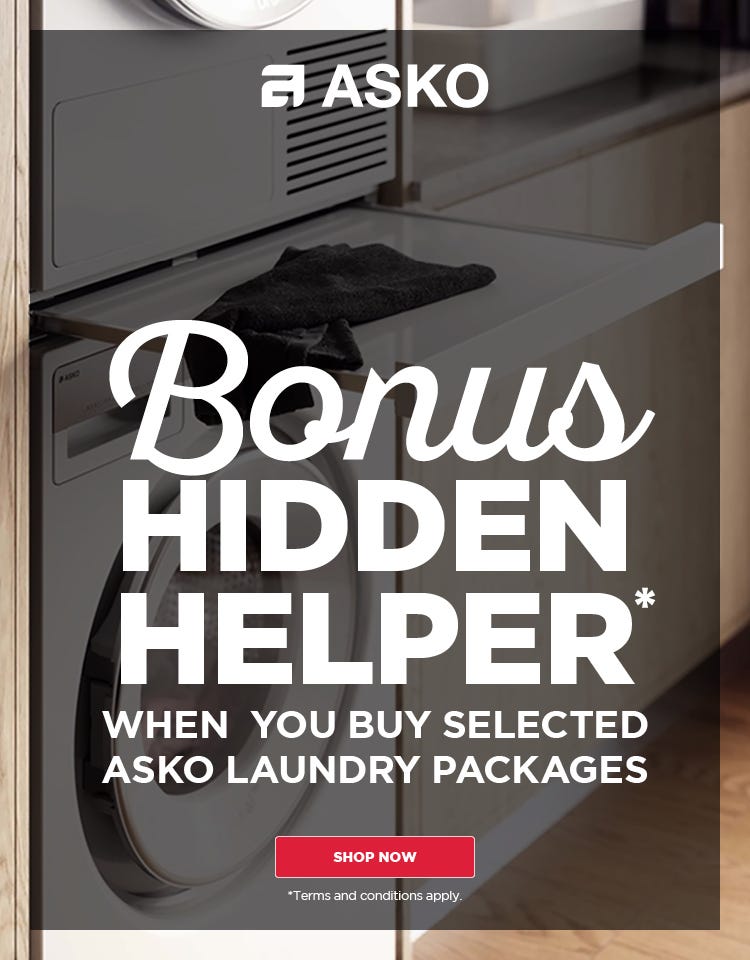 Get a bonus ASKO Hidden Helper when you purchase selected ASKO laundry packages at e&s. While Stocks Last. At an e&s near you today.