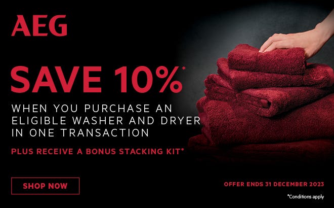 Save 10% on AEG Laundry appliances with e&s. T&Cs apply. Offer ends 31/12/23. Find out more at an e&s near you today.