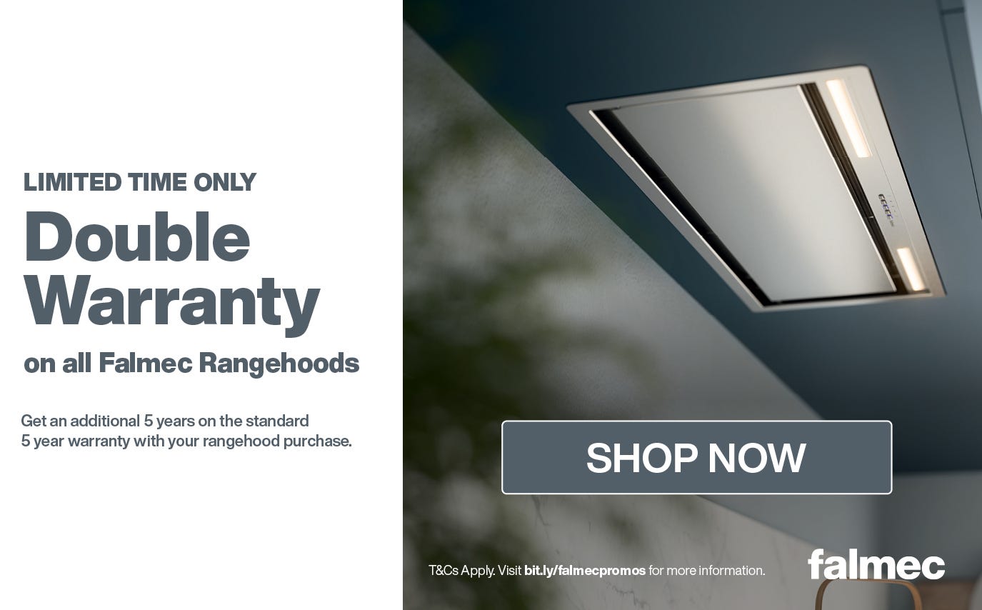 Get a Bonus Total 10 Year Warranty on Falmec Rangehoods. Offer ends 30/06/25. At e&s where we won't be beaten on price.