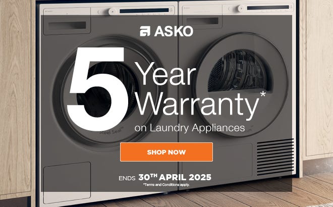 Get a Total 5 Year Warranty on Selected ASKO Classic Dishwashers & Laundry Appliances. Offer ends 30/04/25. At e&s where we won't be beaten on price.
