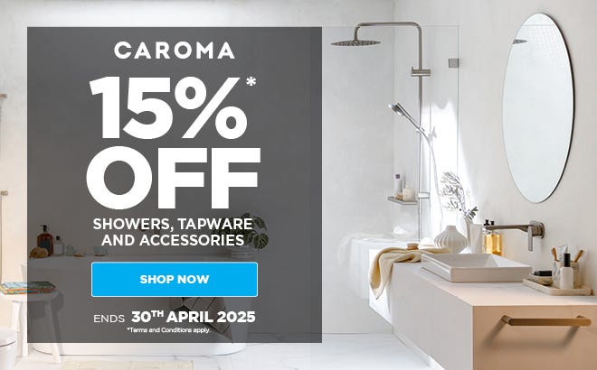 Get 15%* off Caroma Showers, Tapware & Accessories. Offer ends 30/04/25. At e&s where we won't be beaten on price.