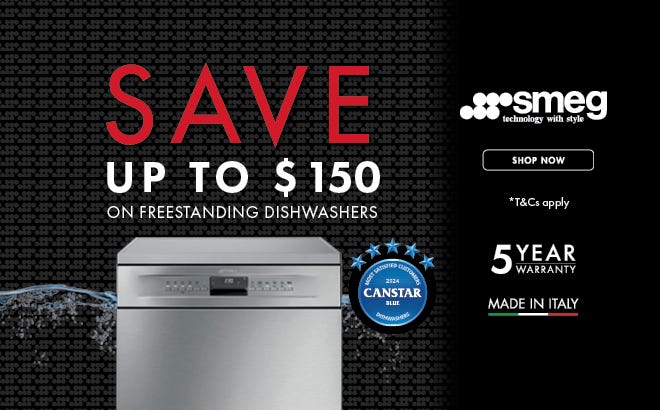 Save Up To $150* on Selected Smeg Freestanding Dishwashers. Offer ends 30/04/25. At e&s where we won't be beaten on price.