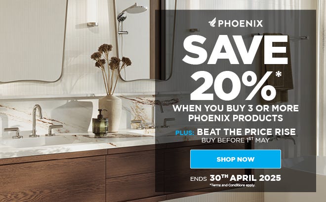Save 20%* When You Buy 3 or More Phoenix Bathroom Products. Offer ends 30/04/25. At e&s where we won't be beaten on price.