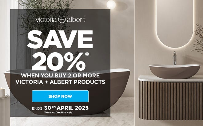 Save 20%* When You Buy 2 or More Victoria & Albert Bath & Basin Products. Offer ends 30/04/25. At e&s where we won't be beaten on price.