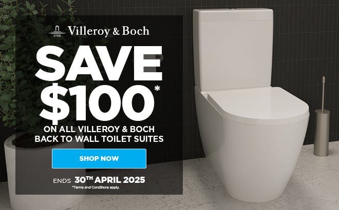 Get $100* off All Villeroy & Boch Back To Wall Toilets. Offer ends 30/04/25. At e&s where we won't be beaten on price.