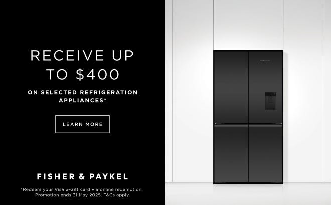 Get A Bonus Visa e-Gift Card Up To $400* With Selected Fisher & Paykel Refrigeration & Laundry Appliances. Offer ends 31/05/25. At an e&s near you.