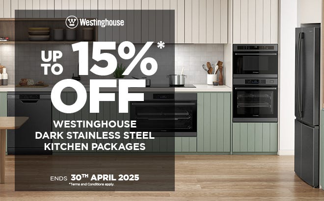 Get up to 15% off* Westinghouse Dark Stainless Steel Kitchen Packages. Offer ends 30/04/25. At e&s where we won't be beaten on price.