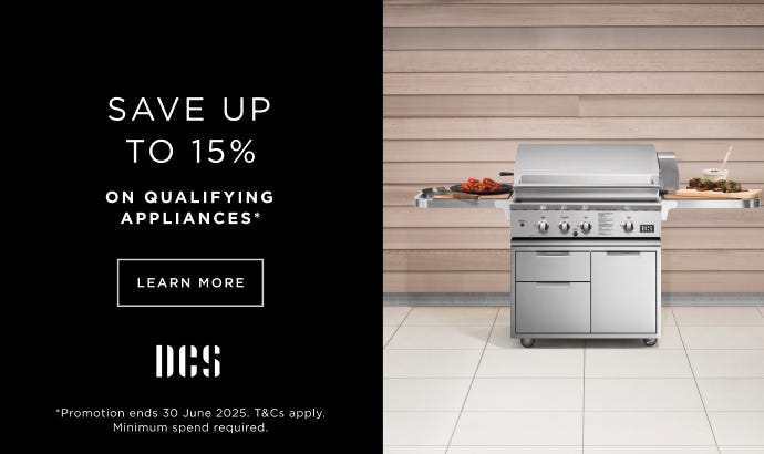 Save up to 15%* when you purchase selected Fisher & Paykel kitchen & laundry appliances and DCS Grills. Offer ends 30/06/25. At an e&s near you today.