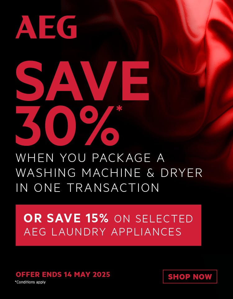 Save Up To 30%* on Selected AEG Laundry Appliance Packages. Offer ends 14/05/25. At e&s where we won't be beaten on price.
