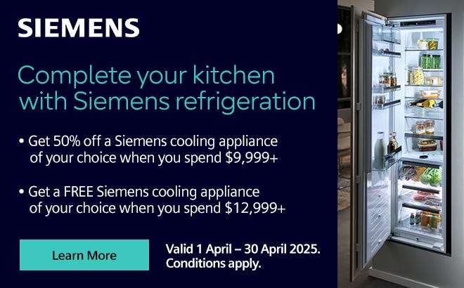 Get 50% Off a Siemens Cooling Appliance* OR Get a Free Siemens Cooling Appliance* with Siemens Kitchen Packages. Offer ends 30/05/25. At an e&s near you.