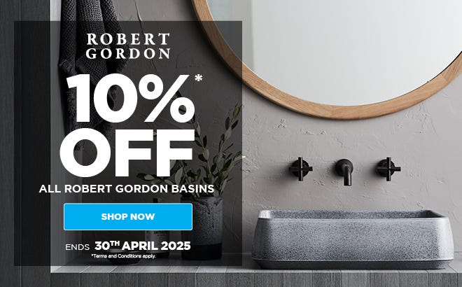 Get 10%* Off All Robert Gordon Basins. Offer ends 30/04/25. At e&s where we won't be beaten on price.