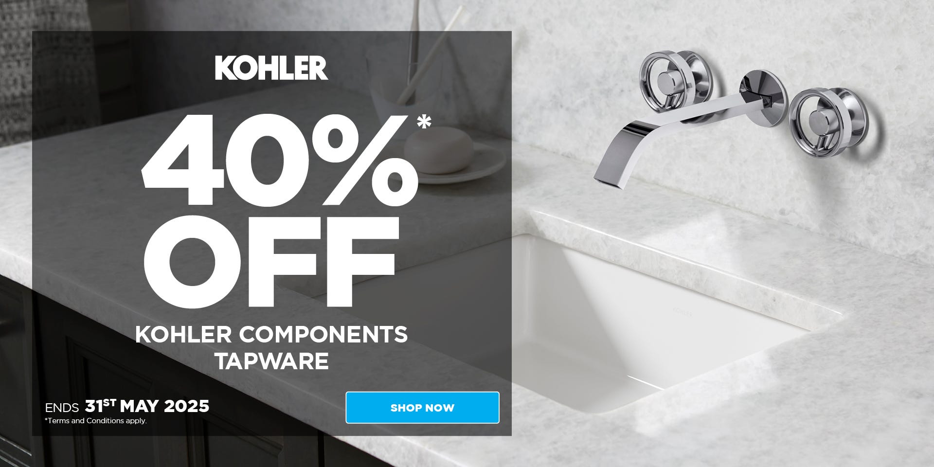 Get 40%* off Kohler Components Bathroom Tapware. Offer ends 31/05/25. At e&s where we won't be beaten on price.