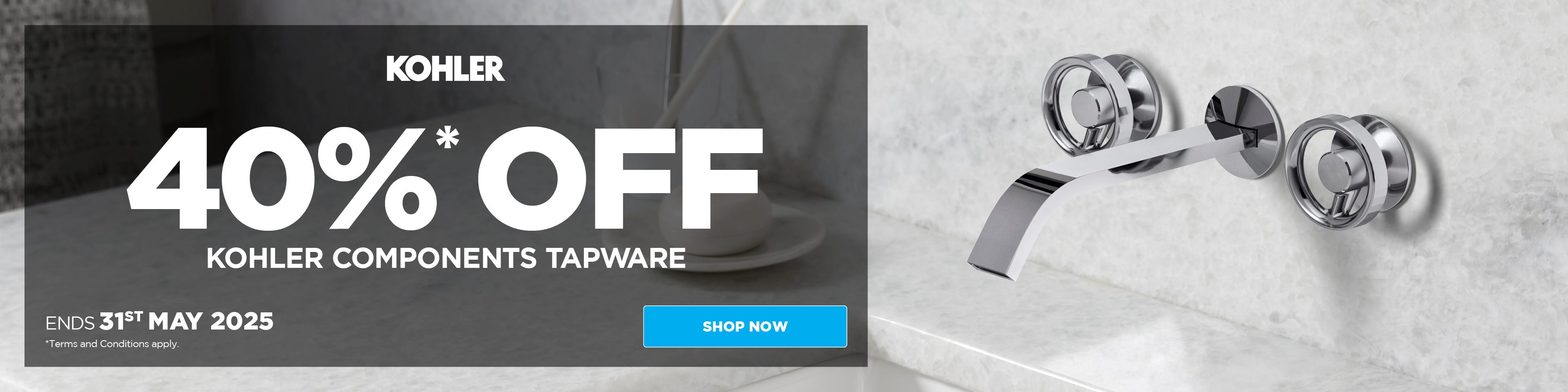 Get 40%* off Kohler Components Bathroom Tapware. Offer ends 31/05/25. At e&s where we won't be beaten on price.