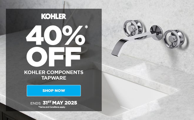 Get 40%* off Kohler Components Bathroom Tapware. Offer ends 31/05/25. At e&s where we won't be beaten on price.