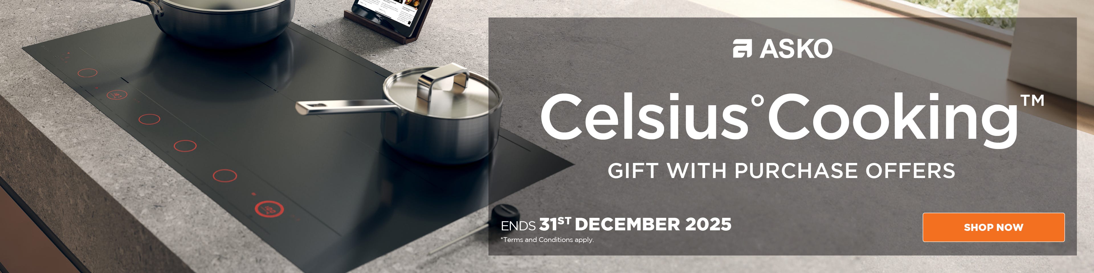 Get bonus cookware with selected ASKO Celsius induction cooktops. Offer ends 31/12/25. At e&s where we won't be beaten on price.