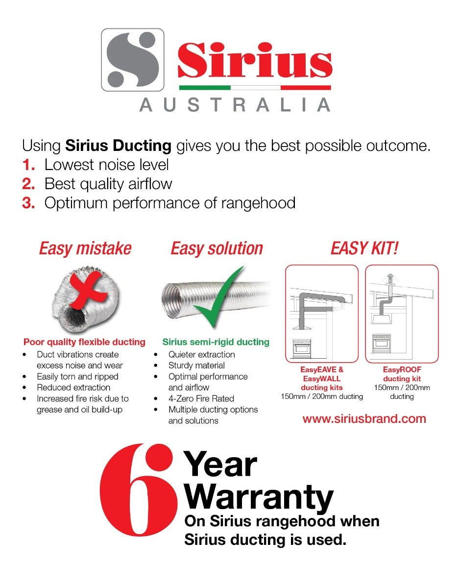 Upgrade your Sirius Rangehood Warranty with Sirius Ducting at e&s.