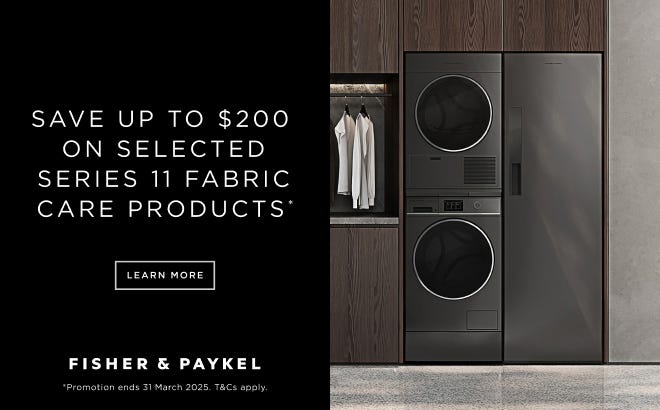 Save Up To $200* on Selected Fisher & Paykel Series 11 Laundry Products. Offer ends 31/03/25. At e&s where we won't be beaten on price.