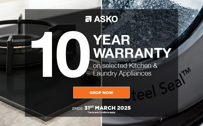 Get a Total 10 Warranty On a Wide Range of ASKO Kitchen & Laundry Appliances. Offer ends 31/03/25. At e&s where we won't be beaten on price.