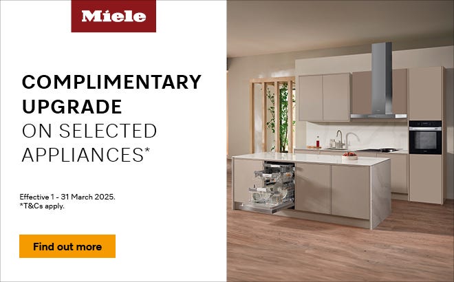 Enjoy a Bonus Miele Upgrade with selected Kitchen Appliances. Limited time only - Offer ends 31/03/25. At e&s where we won't be beaten on price.