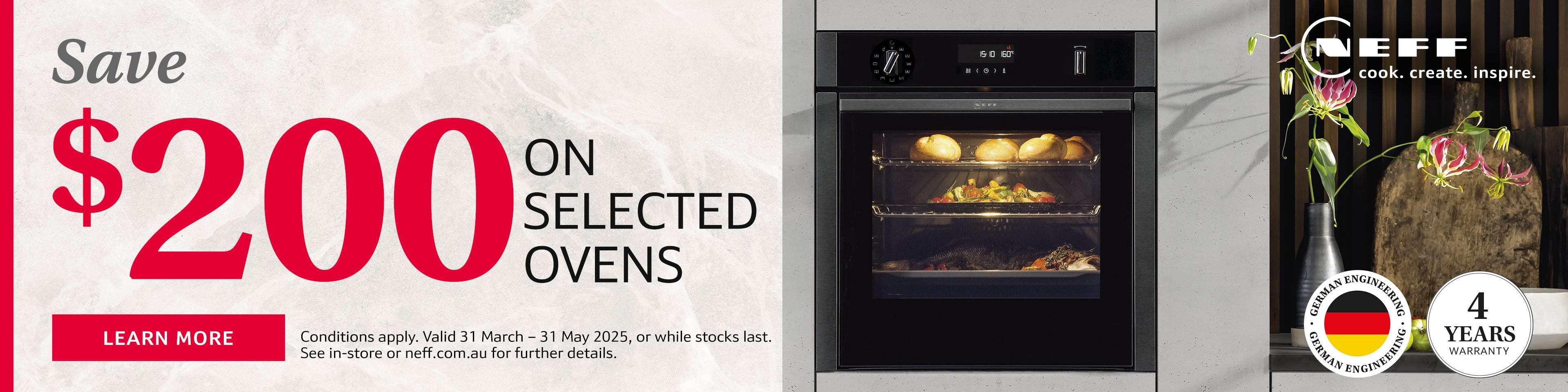 Save $200* on Selected NEFF Graphite Grey Ovens. Offer ends 31/05/25. At e&s where we won't be beaten on price.