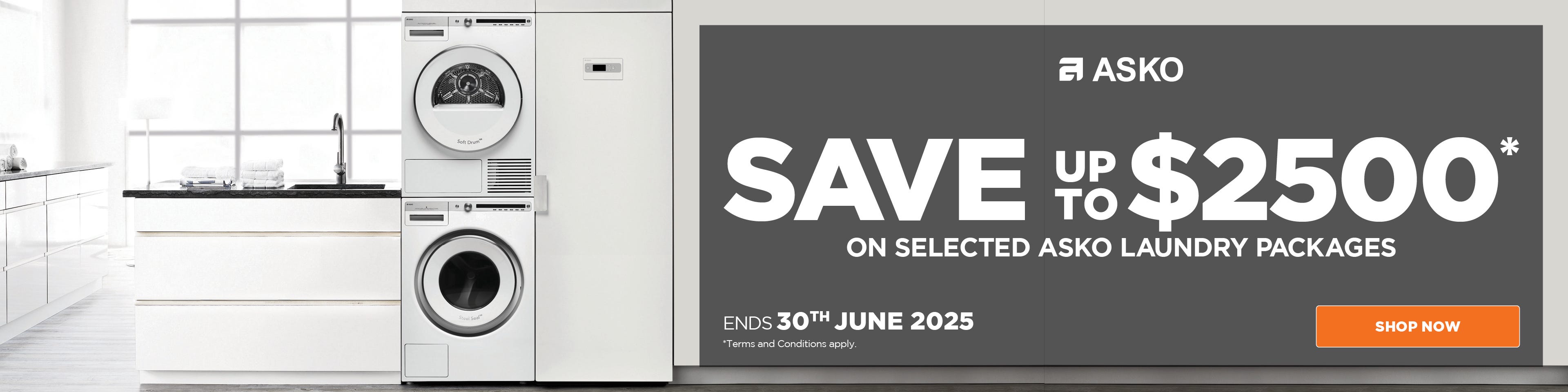 Save up to $2,500* on selected ASKO Laundry Packages. Offer ends 30/06/25. At e&s where we won't be beaten on price.