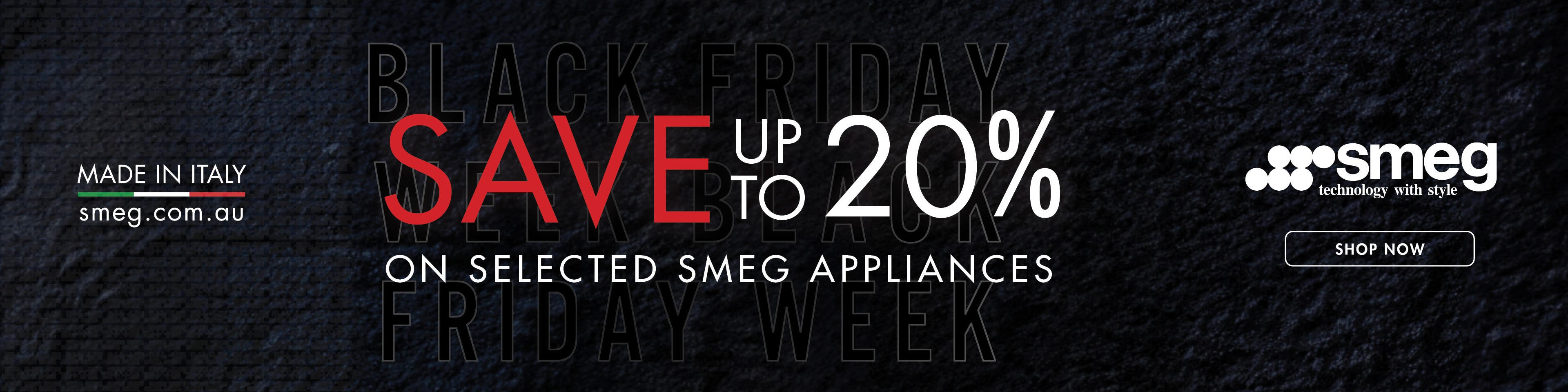 Smeg Black Friday sale - Save up to 20%* on selected Smeg appliances. Hurry - Offer ends 30/11/23. At an e&s near you.