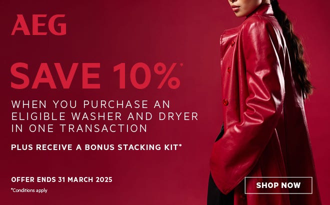 Save 10%* on AEG Laundry appliance packages at e&s. T&Cs apply. Offer ends 31/03/25. At e&s where we won't be beaten on price.