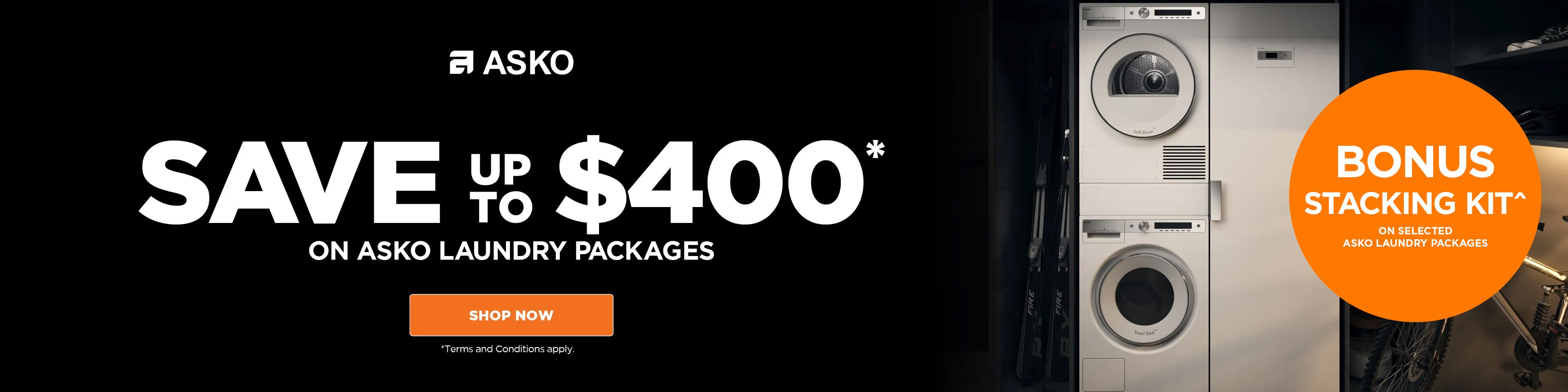 Save up to $400 on ASKO laundry packages including ASKO washing machines, dryers and drying cabinets. Offer ends 31 July 2024. Find out more at an e&s near you today.