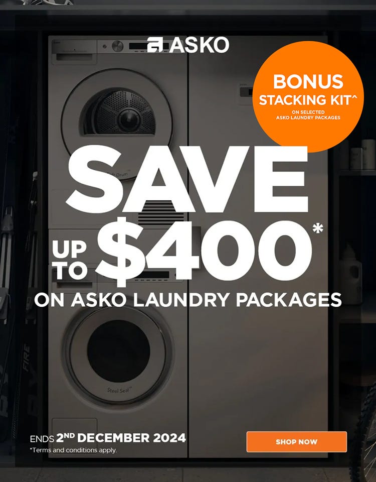 Save up to $400 on ASKO laundry packages including ASKO washing machines, dryers and drying cabinets. Offer ends 31 July 2024. Find out more at an e&s near you today.